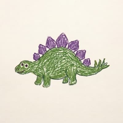 A child's hand-drawn dinosaur sketch