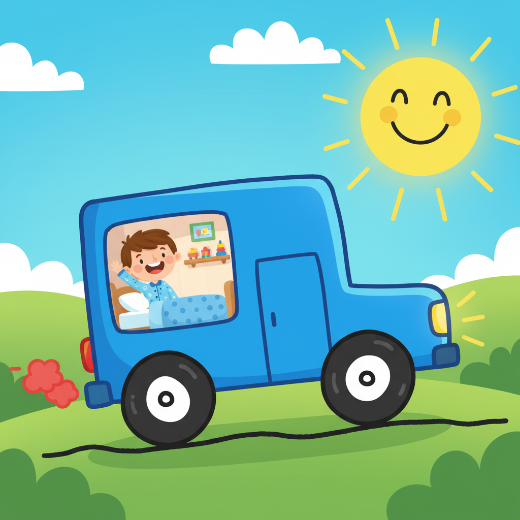 Cartoon style blue house car